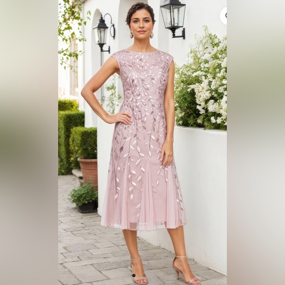 Blush Pink Embroidered Sleeveless Midi Dress size 14 nwt